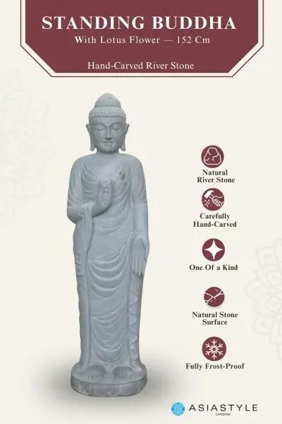 Artikelbild 2 des Artikels “Stehender Buddha mit Lotusblume, ca. 152cm H “